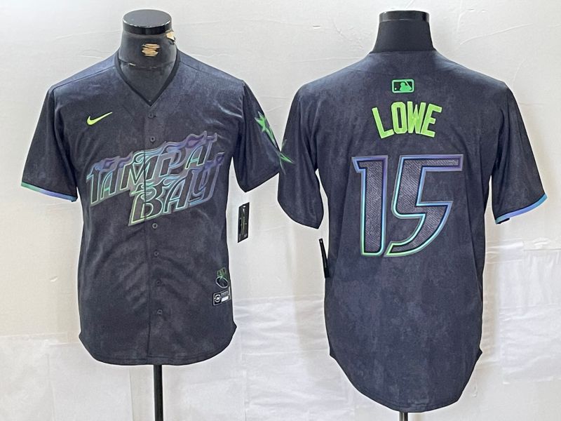 Men Tampa Bay Rays 15 Lowe Black City Edition Nike 2024 MLB Jersey style 1